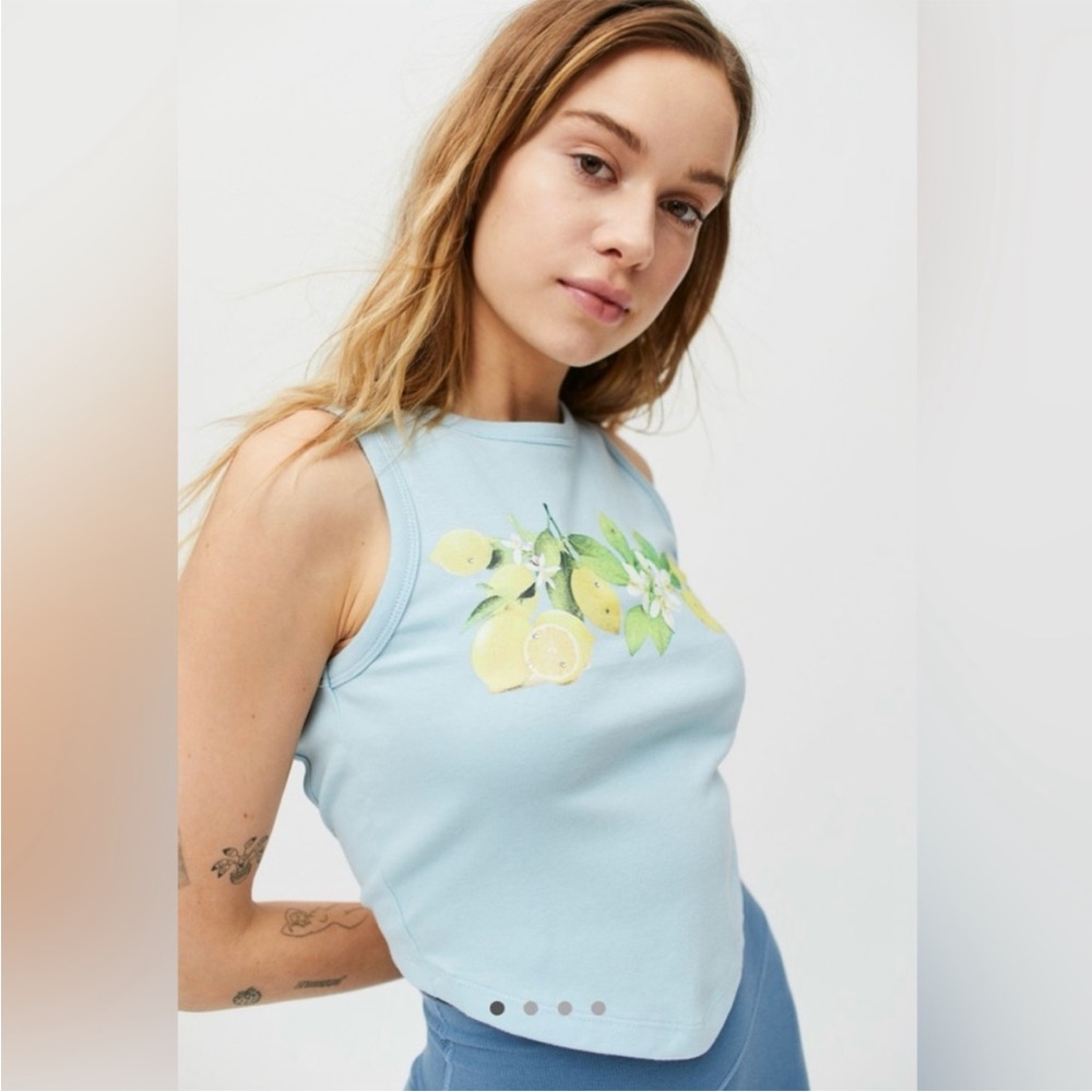 Urban Outfitters Fruit Open-back Tank Top In Blue